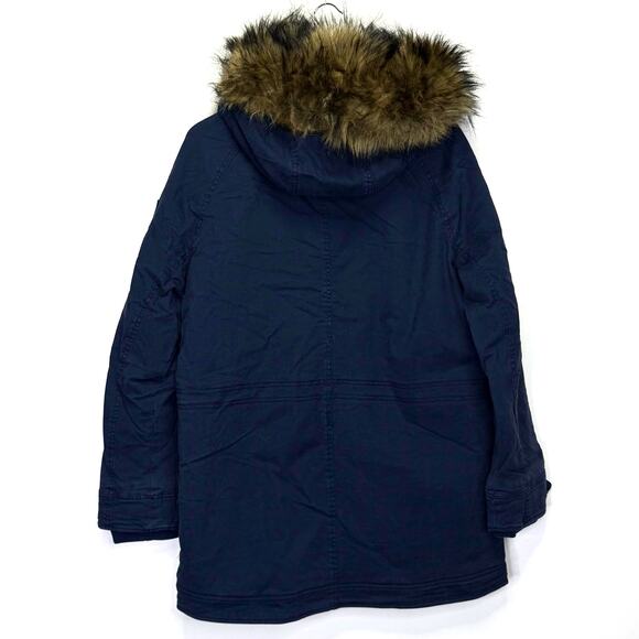 HOLLISTER Faux Fur Lined Twill Parka Coat Blue Men’s M Epic Flex Heritage NEW - Picture 7 of 14